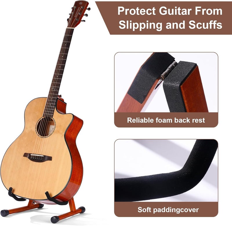 BORGBAR A-Frame Folding Guitar Display Stand, Non-Slip Acoustic Guitar Stand with Padded Foam, Guitar Stands Floor, Portable Stringed Instrument Stand (A Type- Mahogany Color) - Image 2